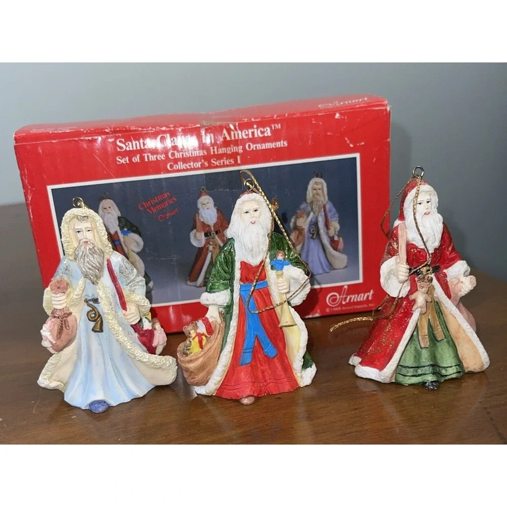 3 Arnart Original Santa Claus CHRISTMAS ORNAMENTS Kitschy Taiwan‎ 1988